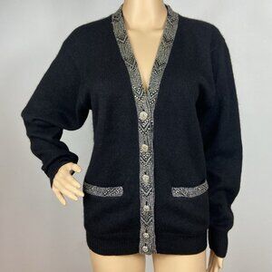 Vtg Ralph Lauren Purple Label *Flawed 100% Cashmere Beaded Cardigan Sz M Sweater